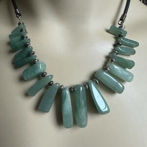 VTG‎ Necklace 17" Green Quartz Crystal Beads Lapidary 925 Sterling Silver 42.6g